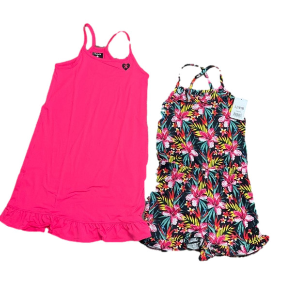 Hurley Girls Dress Floral Romper 2 pack Size Large 14/16 New! - Picture 3 of 3